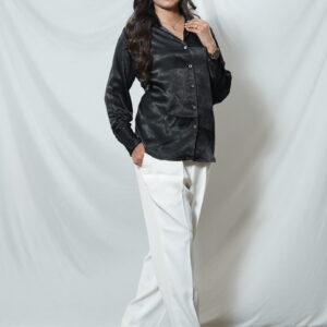 Pinkmink-Black Velvet Satin Shirt